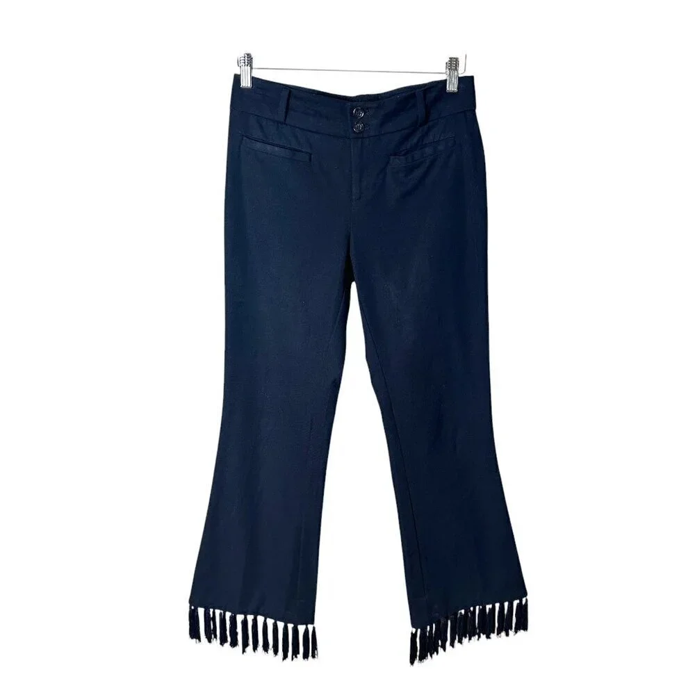 Rare ANTHROPOLOGIE The Essential Crop Flare with FRINGE Bottoms! Size 2 Black